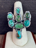 Load image into Gallery viewer, Native American Handmade Turquoise Cactus Sterling Silver Ring - Artist Stamped
