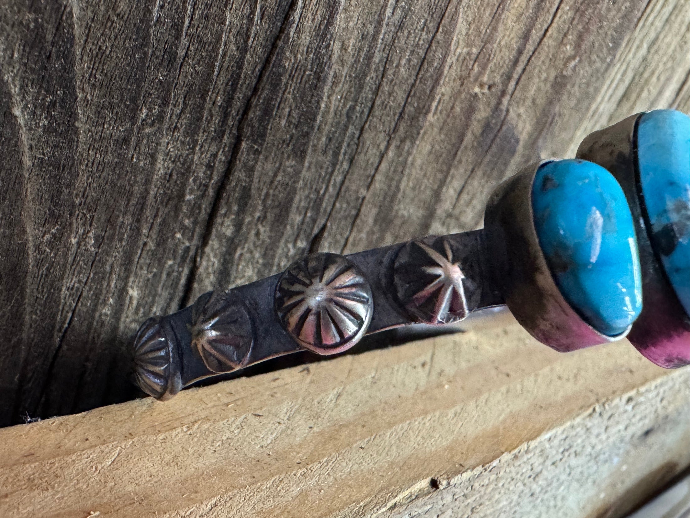 Native American Sterling Silver 3 Stone Turquoise Cuff - Artist Stamped