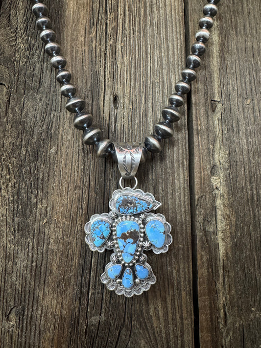 Charles Johnson Handmade Native American Turquoise Sterling Silver Pendent - Artist Stamped