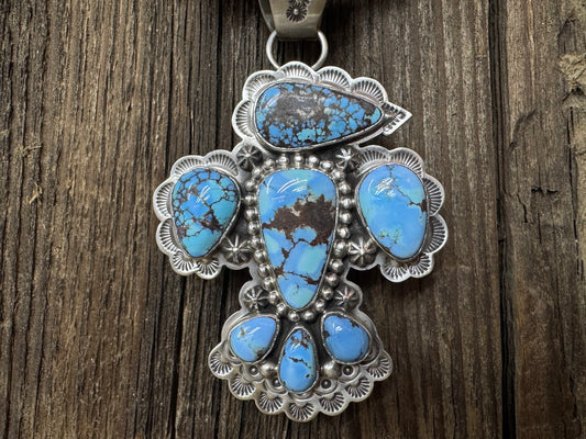 Charles Johnson Handmade Native American Turquoise Sterling Silver Pendent - Artist Stamped