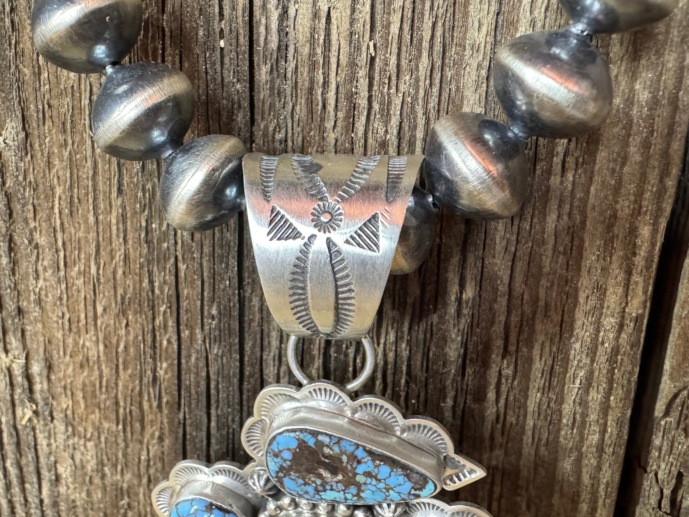 Charles Johnson Handmade Native American Turquoise Sterling Silver Pendent - Artist Stamped