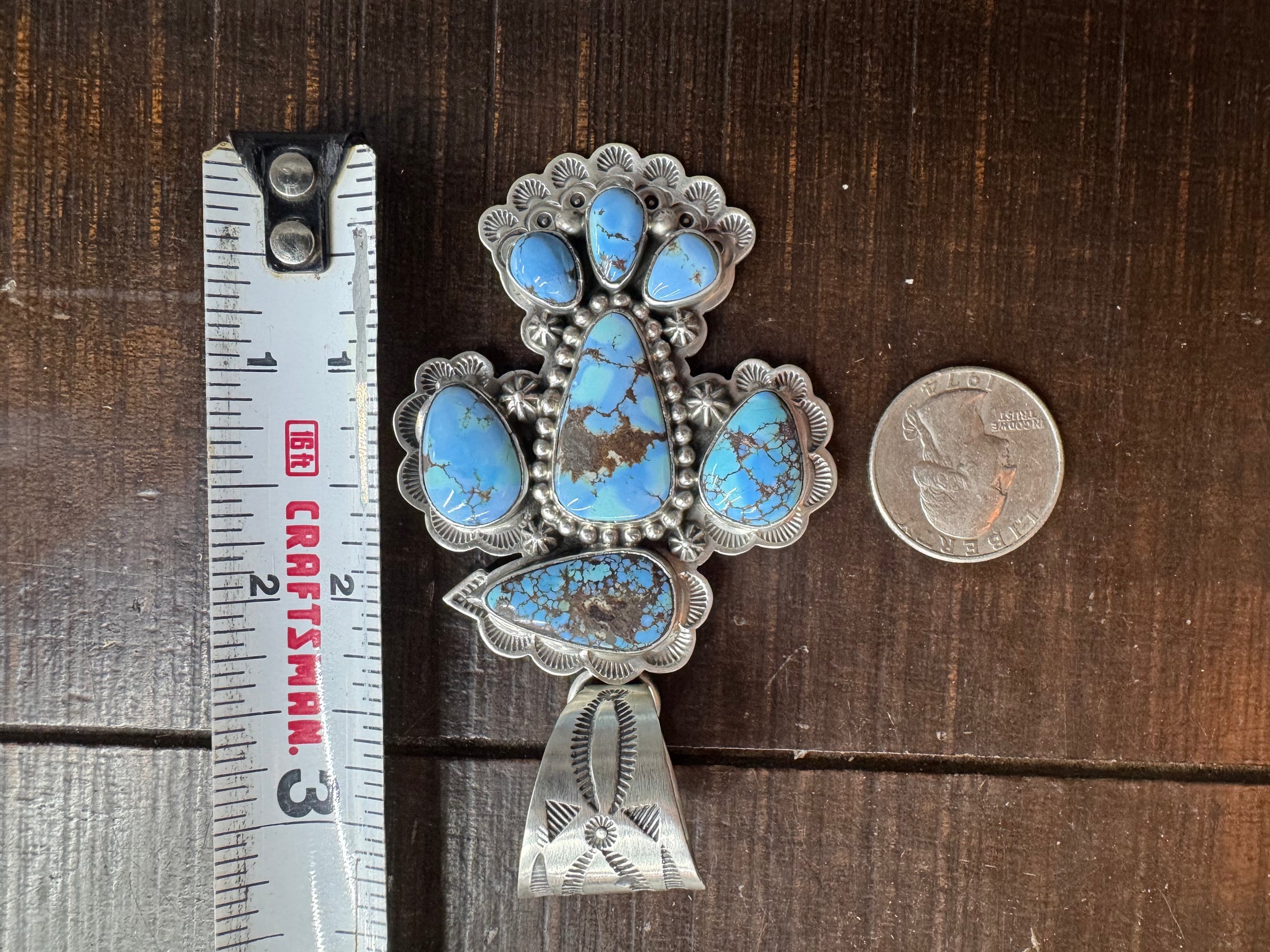 Charles Johnson Handmade Native American Turquoise Sterling Silver Pendent - Artist Stamped