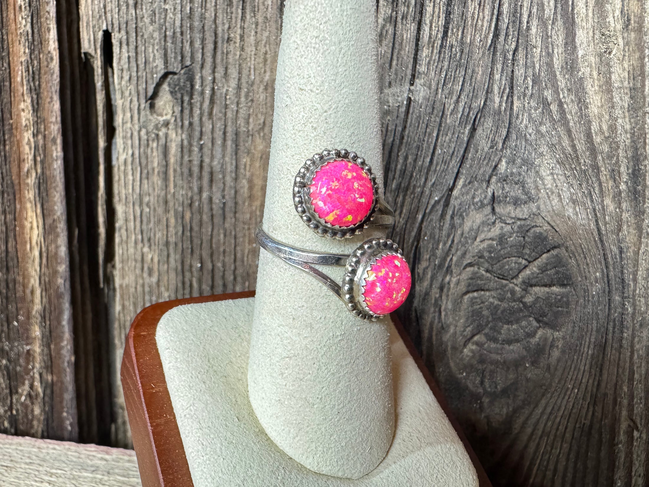 Native American Handmade Pink Opal Twist Sterling Silver Ring