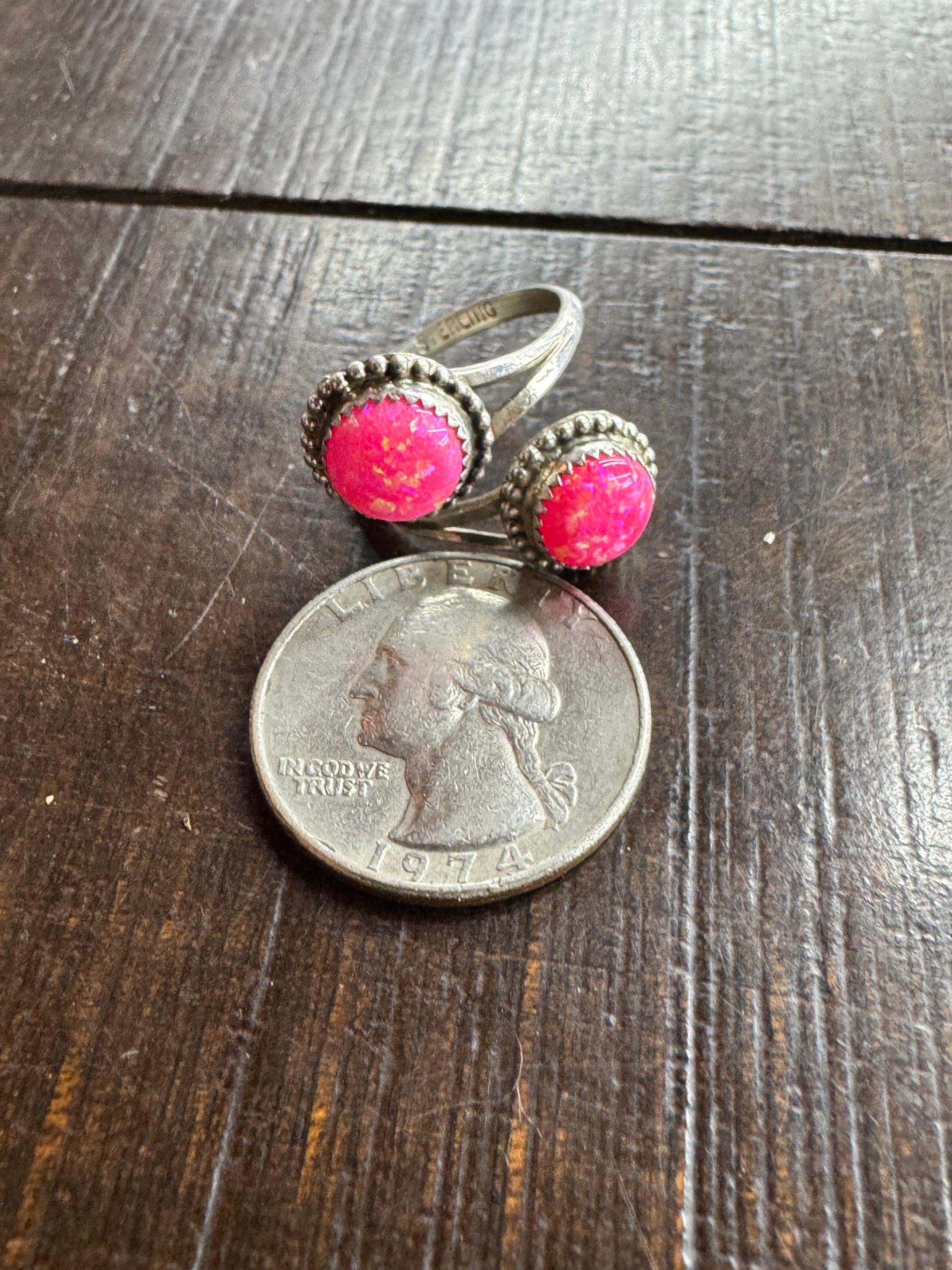 Native American Handmade Pink Opal Twist Sterling Silver Ring