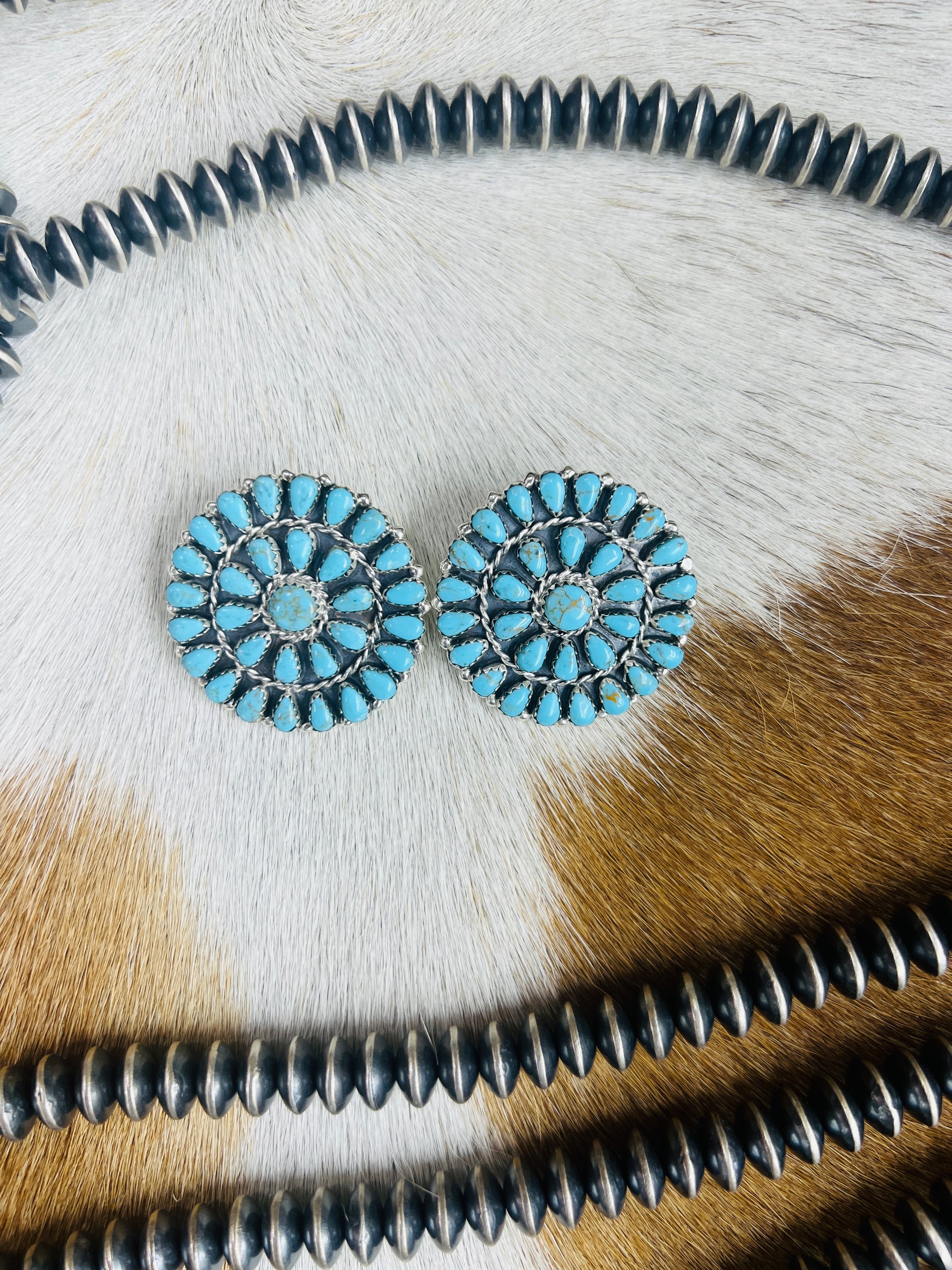 Sterling Silver Turquoise Cluster Concho Earrings