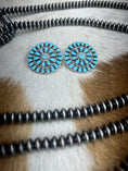 Load image into Gallery viewer, Sterling Silver Turquoise Cluster Concho Earrings
