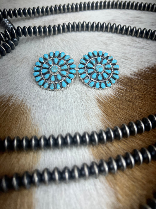 Sterling Silver Turquoise Cluster Concho Earrings