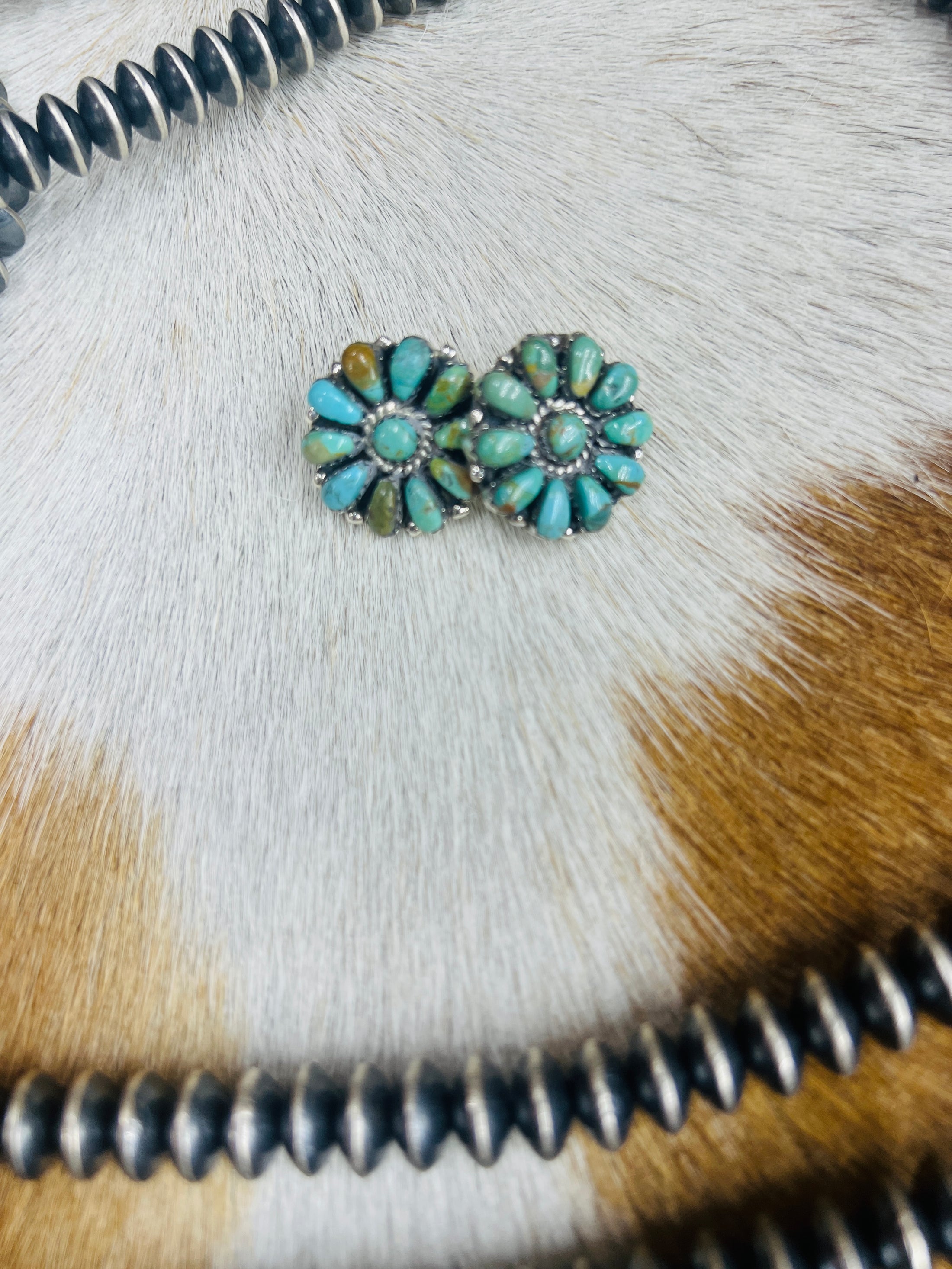 Sterling Silver Turquoise Cluster Stud Earrings