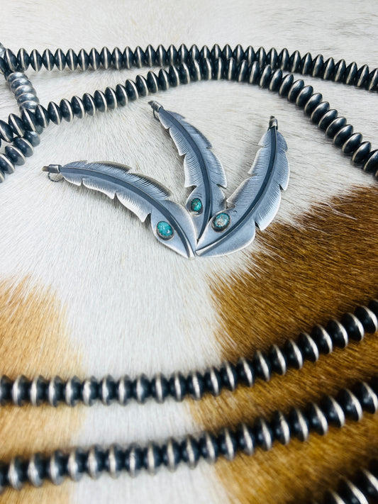 Sterling Silver Turquoise Feather Pendant