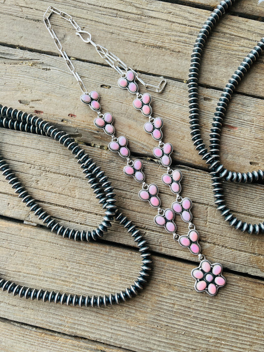 Sterling Silver Pink Conch Lariat Necklace