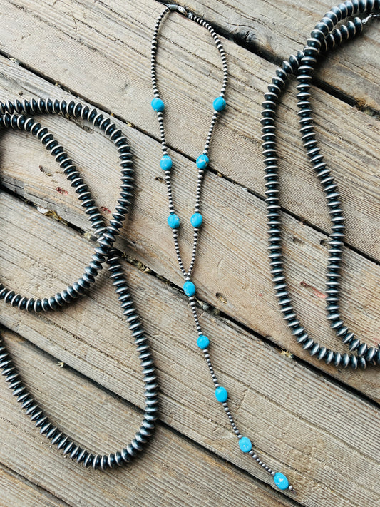 Sterling Silver Turquoise Navajo Beaded Lariat Necklace