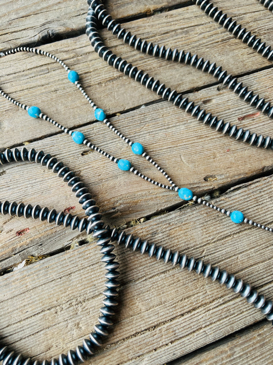 Sterling Silver Turquoise Navajo Beaded Lariat Necklace