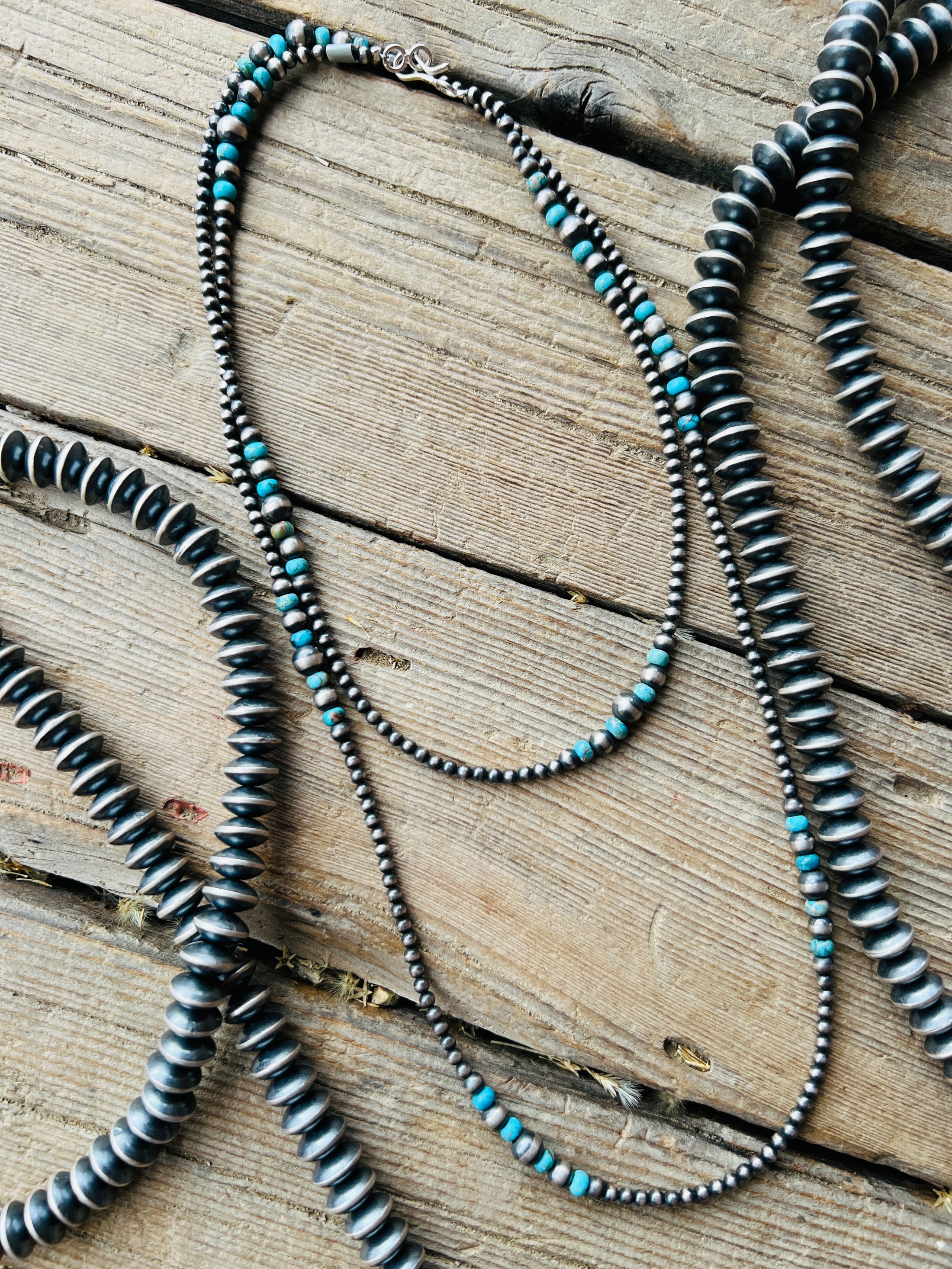 Sterling Silver Turquoise Navajo Beaded Necklace 18 Inch