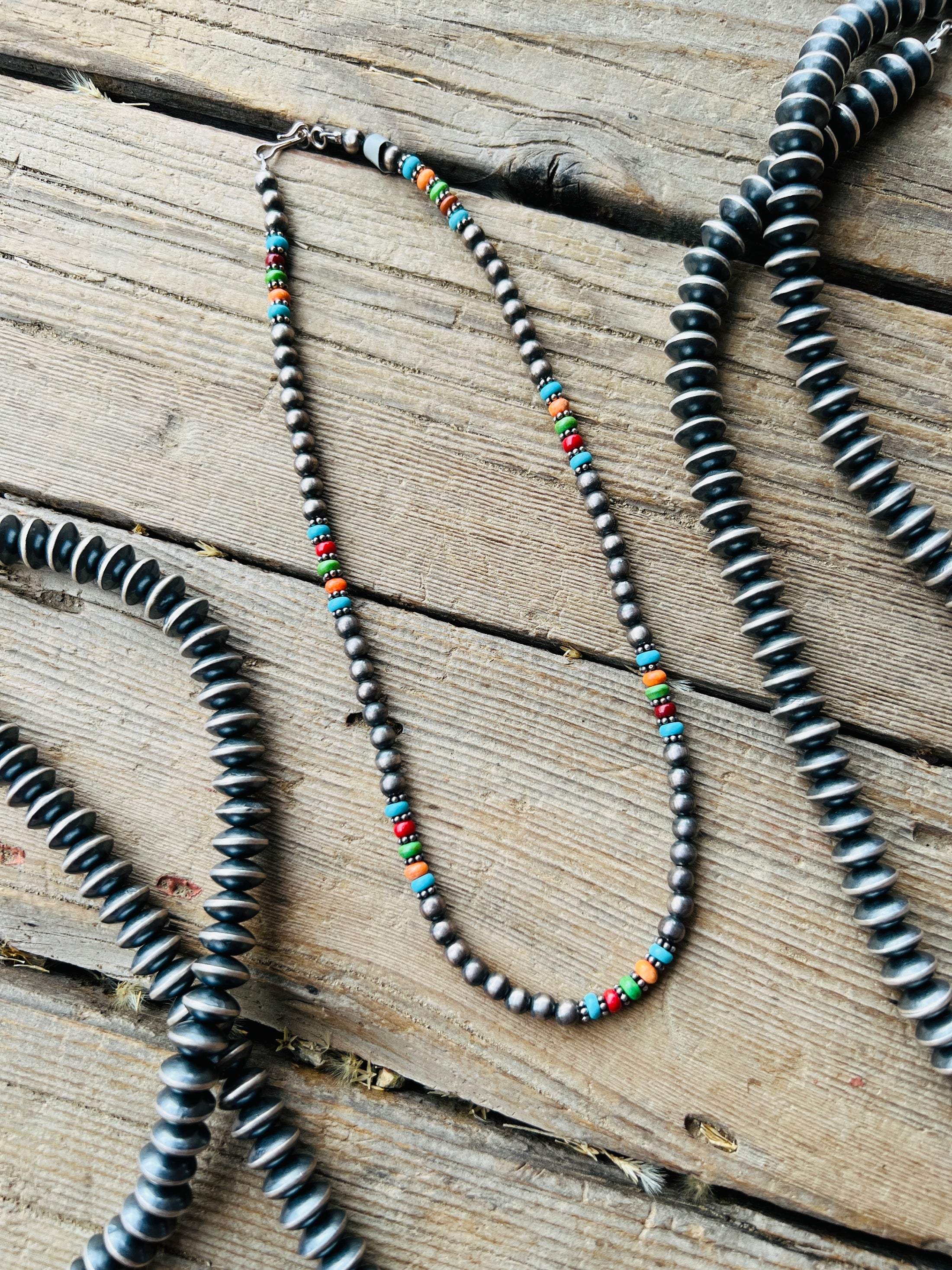 Sterling Silver Multi Stone Navajo Beaded Necklace