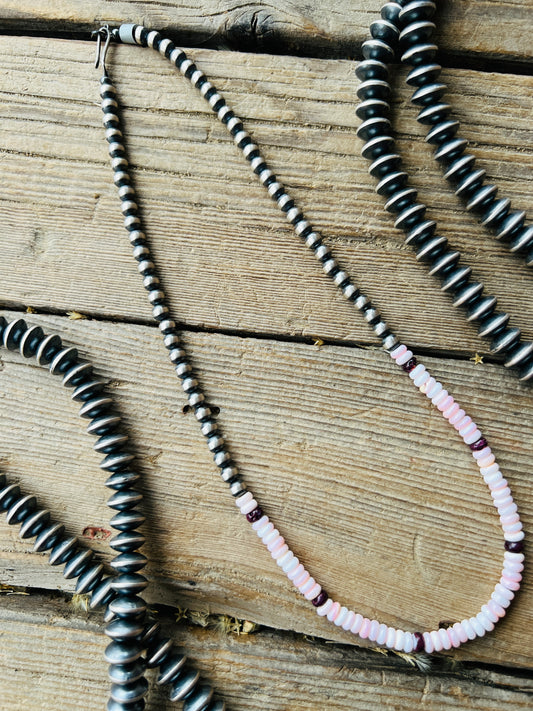 Sterling Silver Pearl And Pink Conch Beaded Necklace