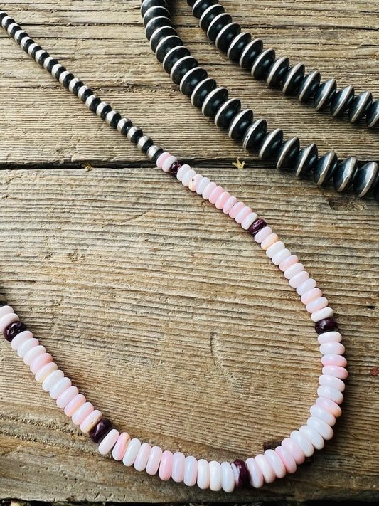 Sterling Silver Pearl And Pink Conch Beaded Necklace