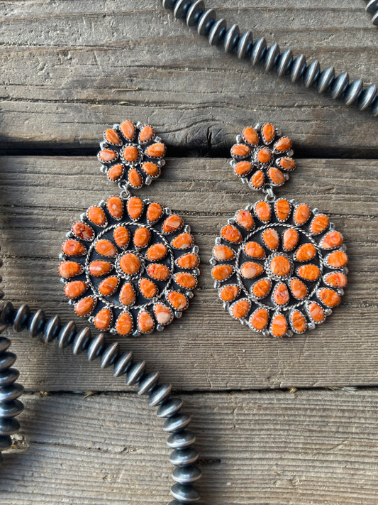 Large Sterling Silver Spiny Oyster Cluster Earrings