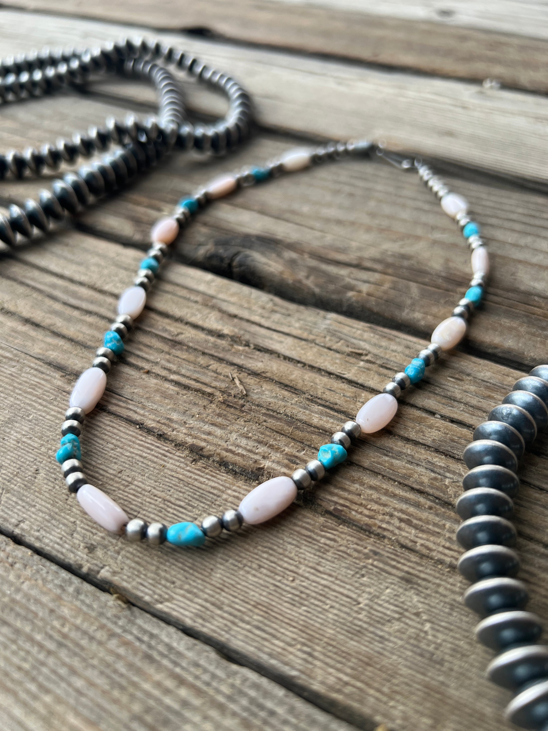 Sterling Silver Turquoise Navajo Pearl Necklace 7 1/2 Inches