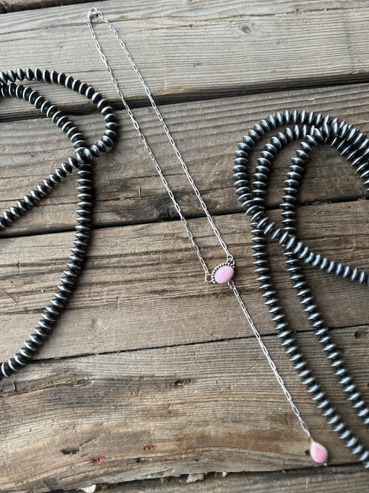 Sterling Silver Pink Conch Lariat Necklace