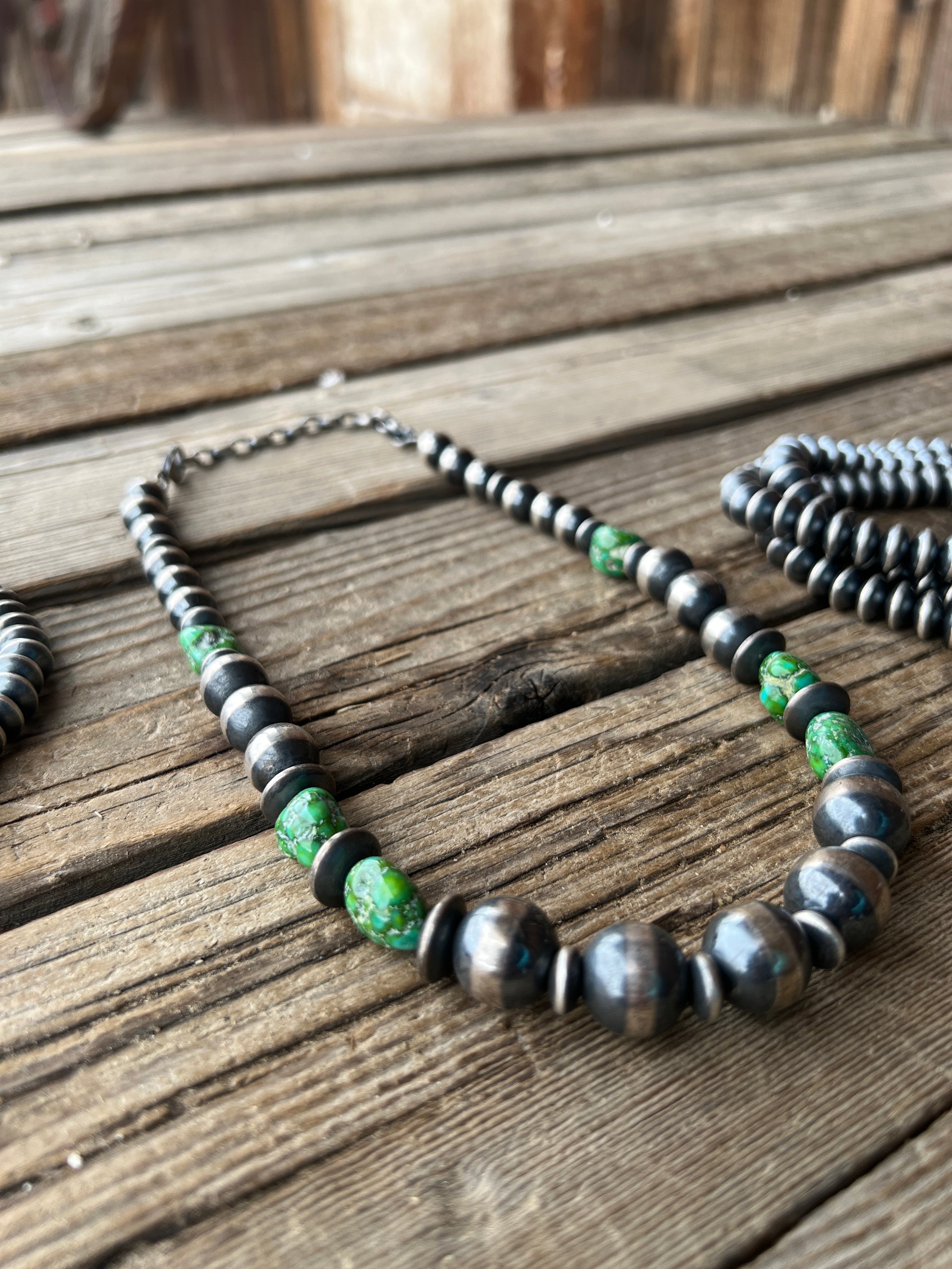 Chunky Sterling Silver Green Turquoise Navajo Pearl Necklace