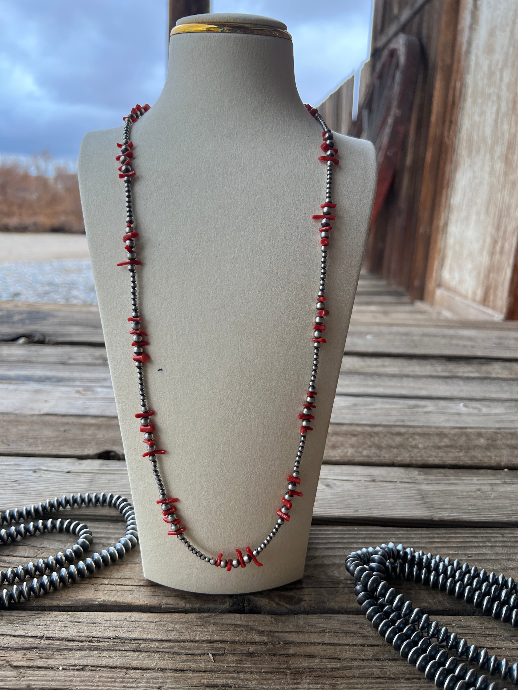 Sterling Silver Red Coral Navajo Pearls