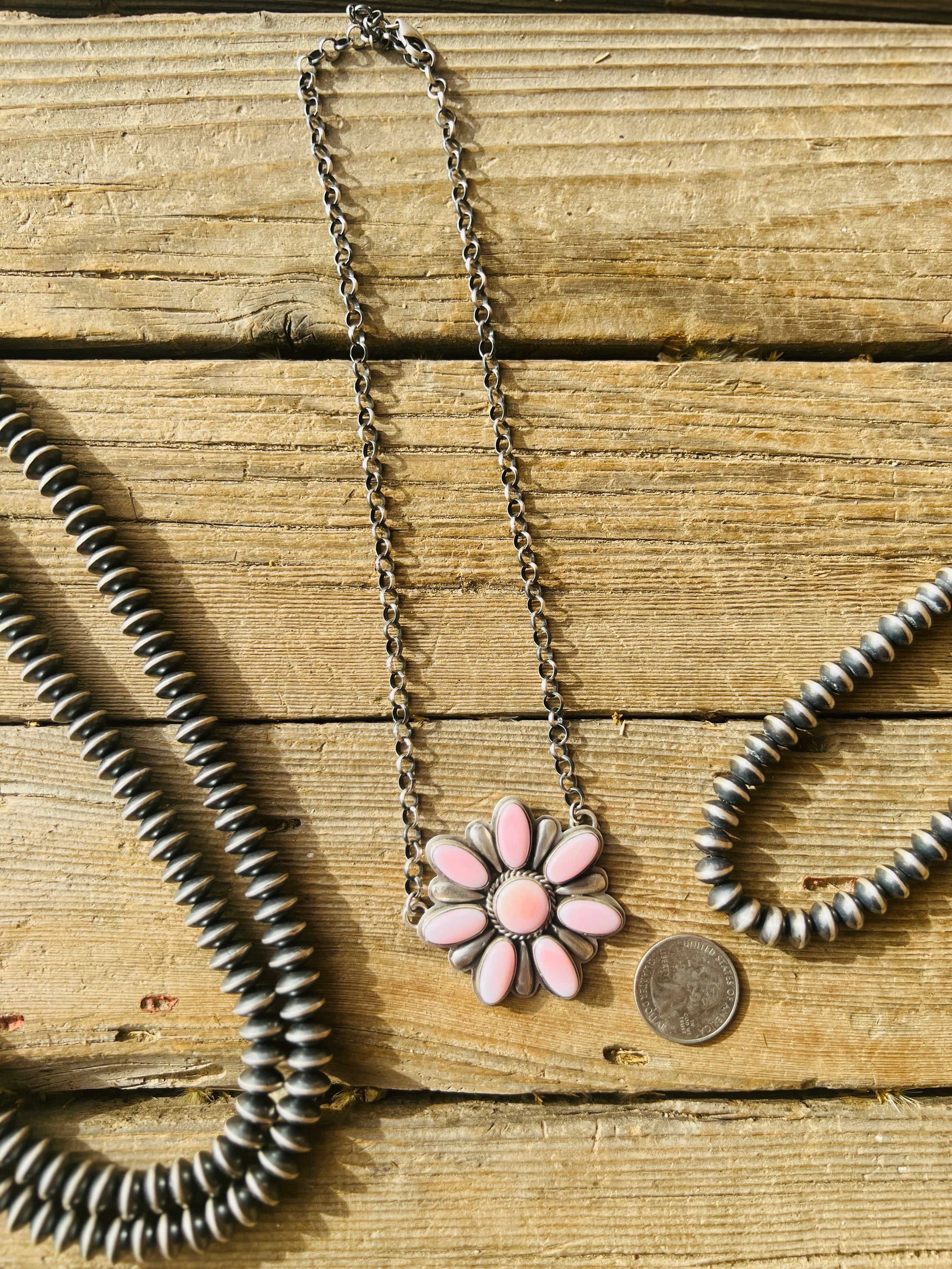 Sterling Silver Pink Conch Cluster Necklace