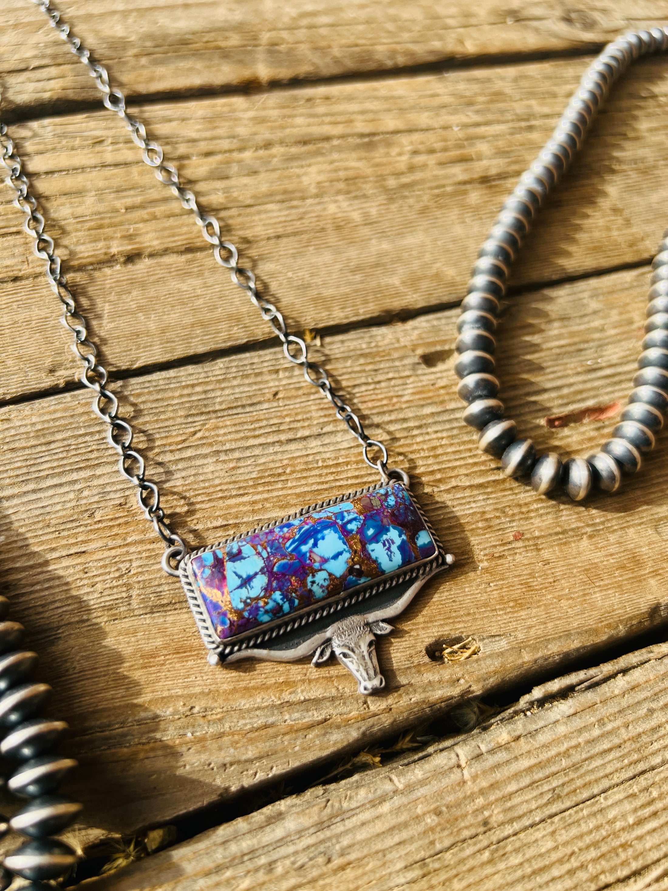 Sterling Silver Mixed Turquoise & Purple Spiny Oyster Bar Necklace