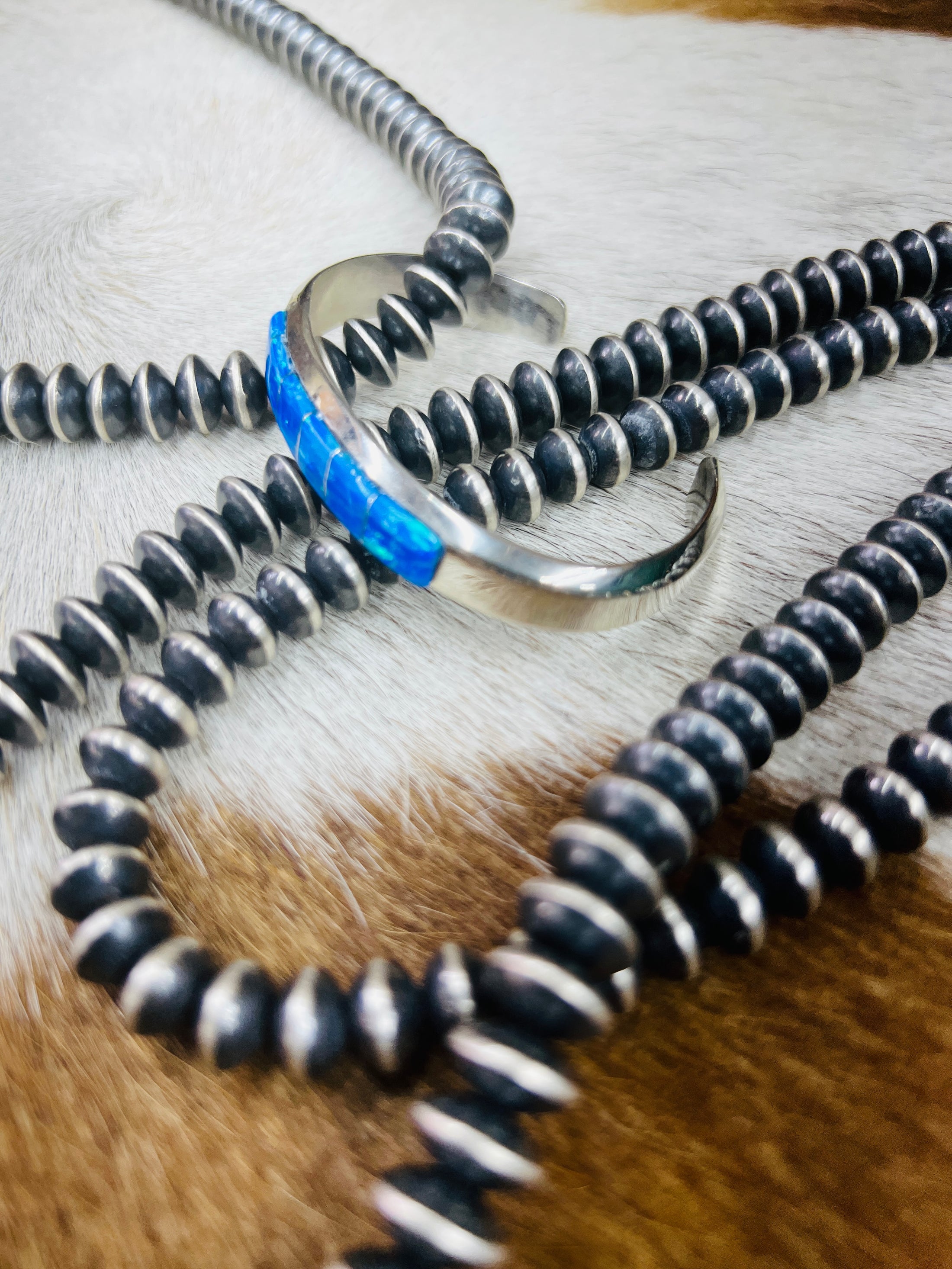 Sterling Silver Blue Jade Inlay Cuff