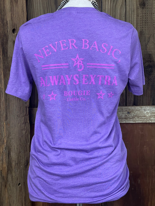 Heather Purple Uni-Sex Short Sleeve T-Shirt (Bougie Logo, Never Basic)