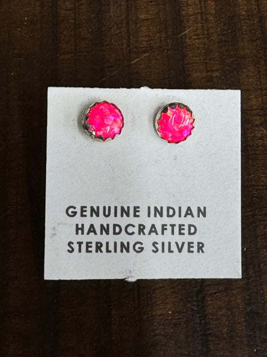 Handcrafted Sterling Silver Bright Pink Stud Earrings