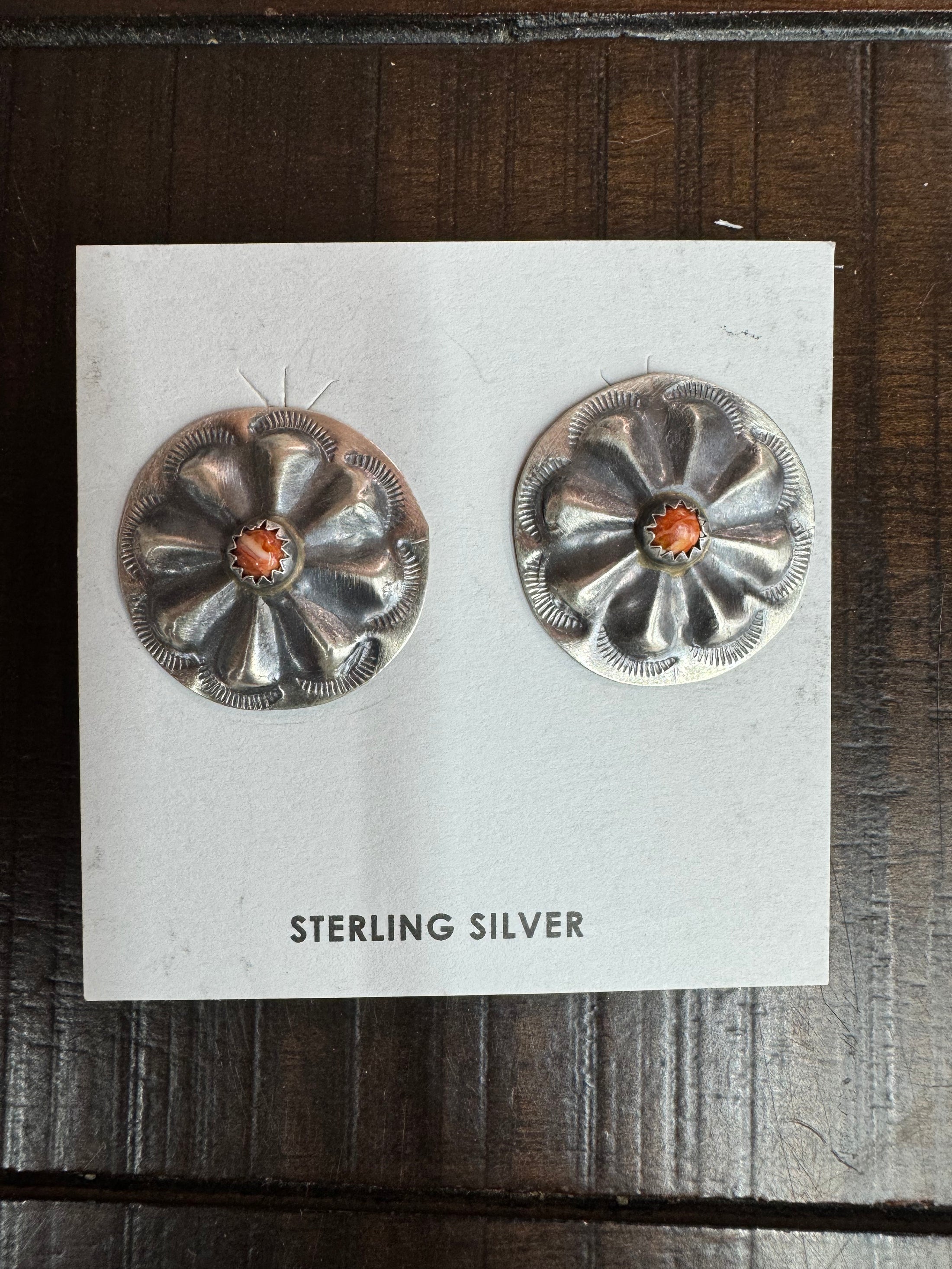 SS Circle Orange Spiny Oyster Earrings