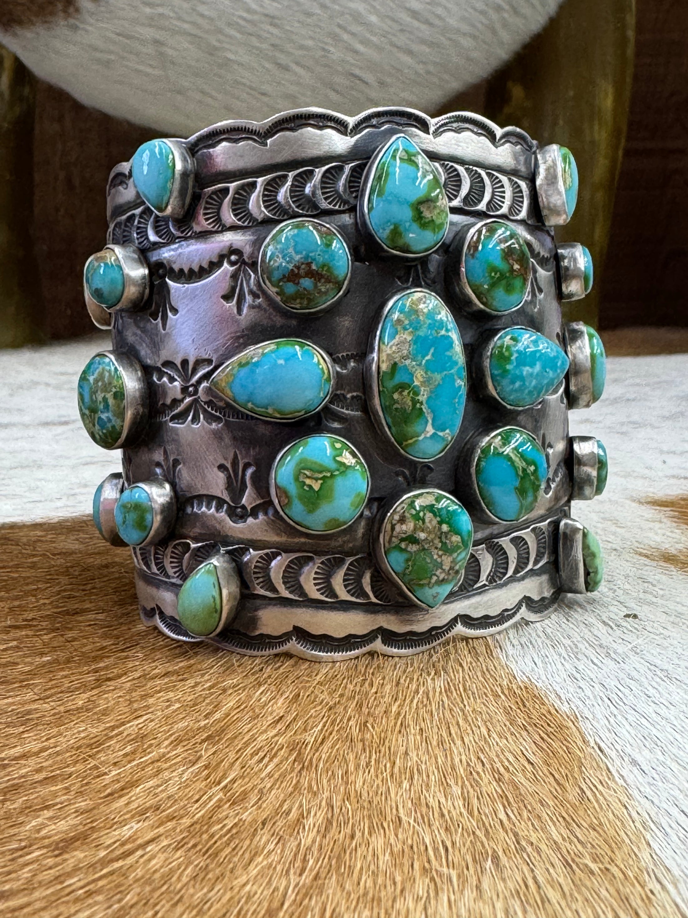 Turquoise Cluster Statement Sterling Silver Cuff