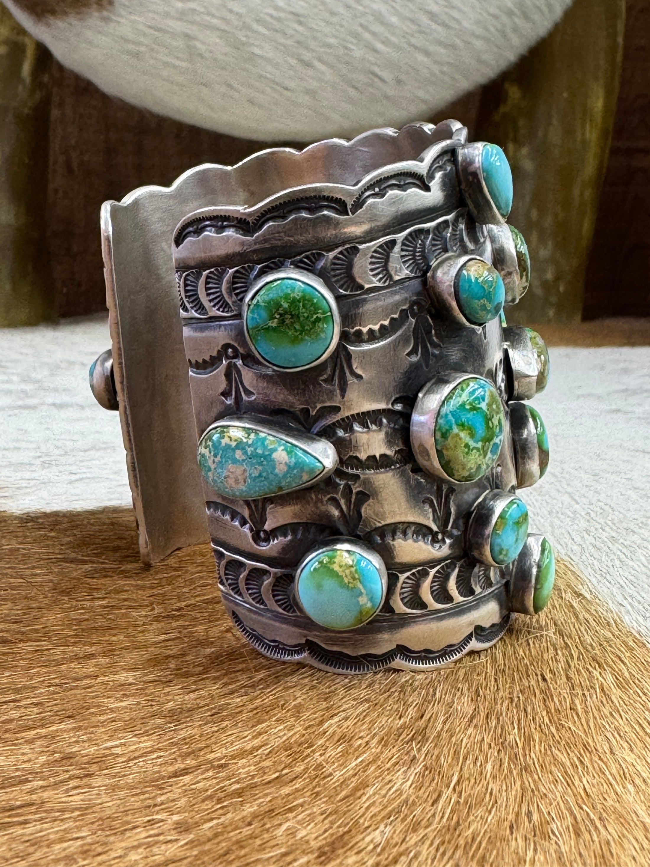 Turquoise Cluster Statement Sterling Silver Cuff