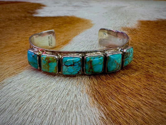 Sterling Silver Turquoise Square Stones in a Chanel Setting Cuff