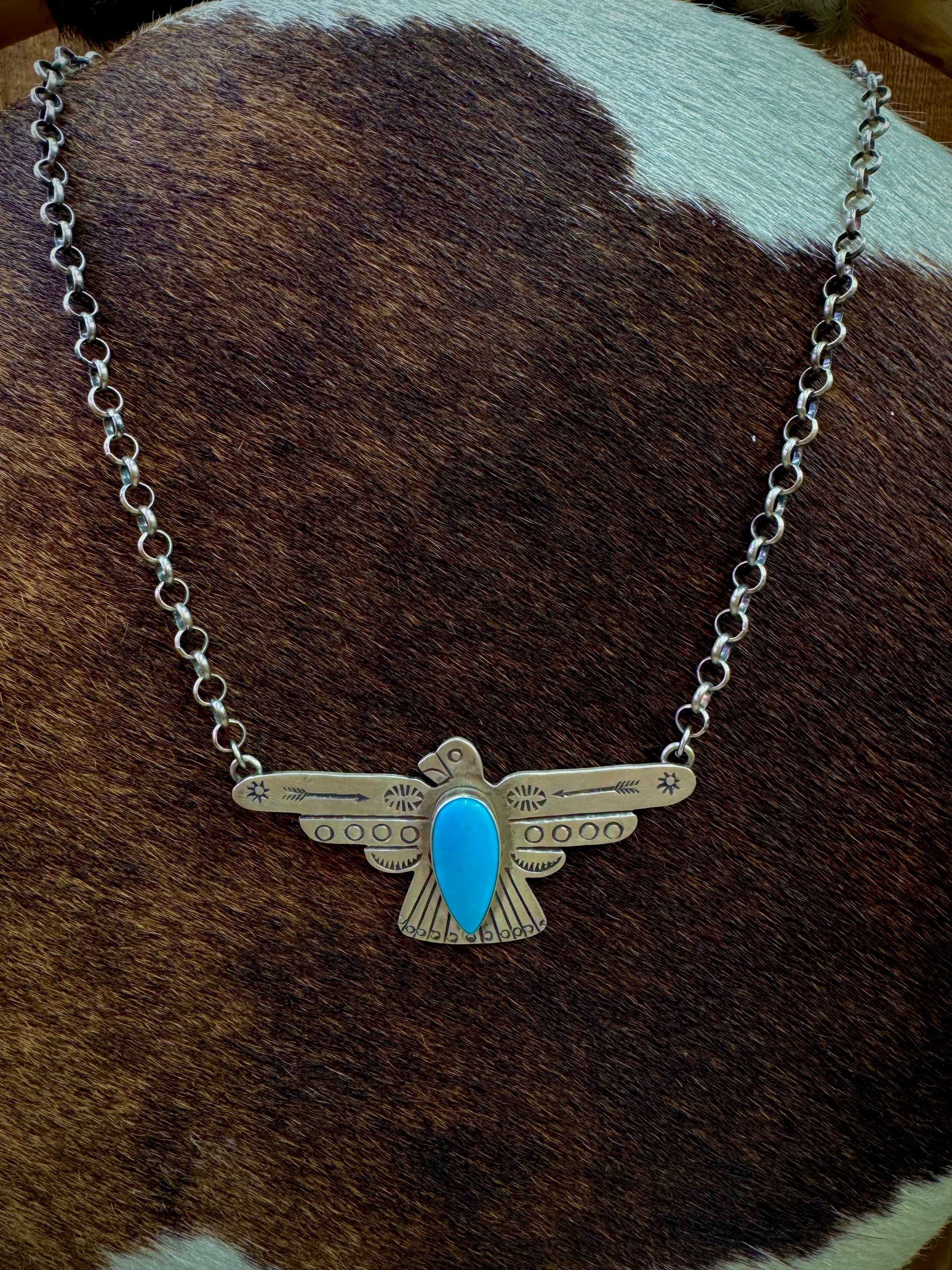 Sterling Silver Turquoise Thunderbird Necklace