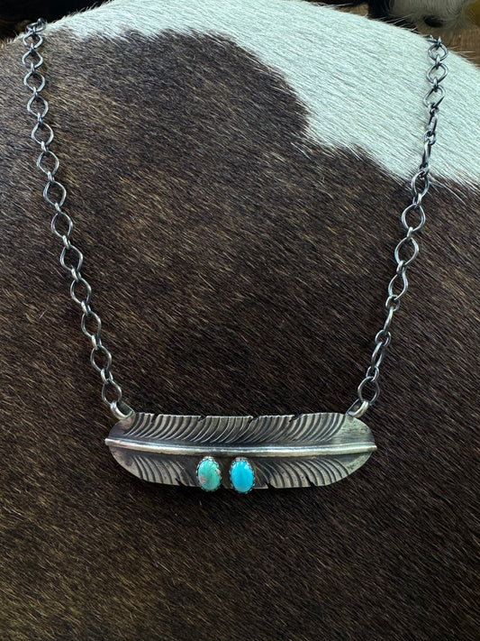 Sterling Silver Turquoise Feather Necklace