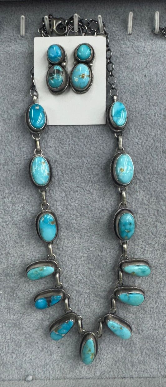 Sterling Silver Turquoise Necklace with Earrings Set