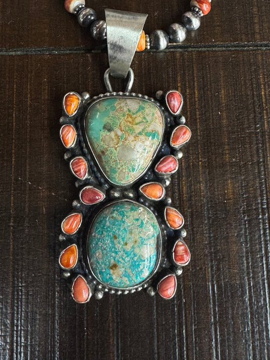 Sterling Silver Turquoise Spiny Oyster Pendant