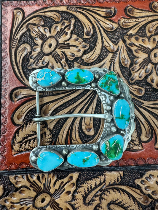 Native American Handcrafted Senoran Gold Turquoise Buckle