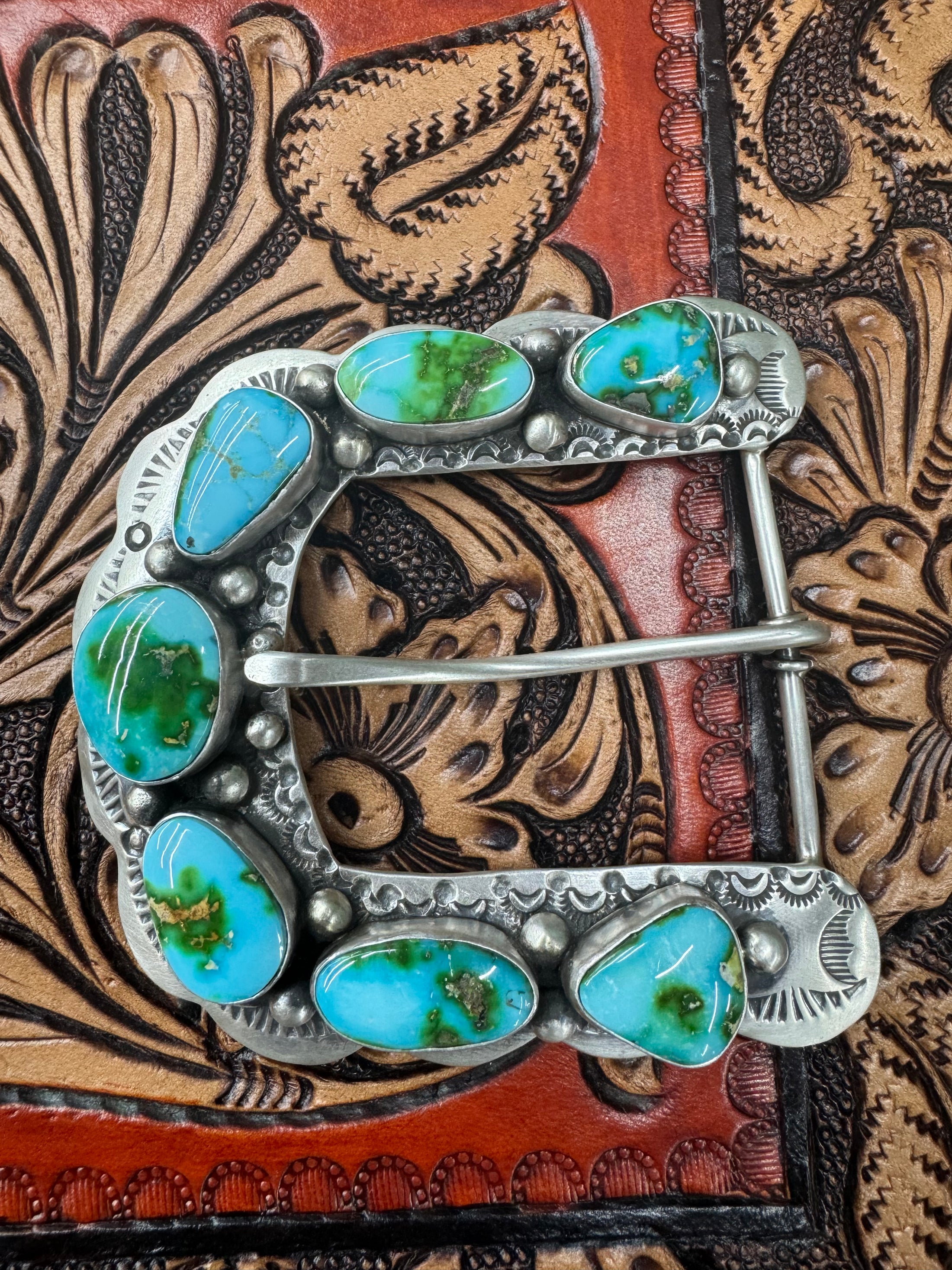 Native American Handcrafted Senoran Gold Turquoise Buckle