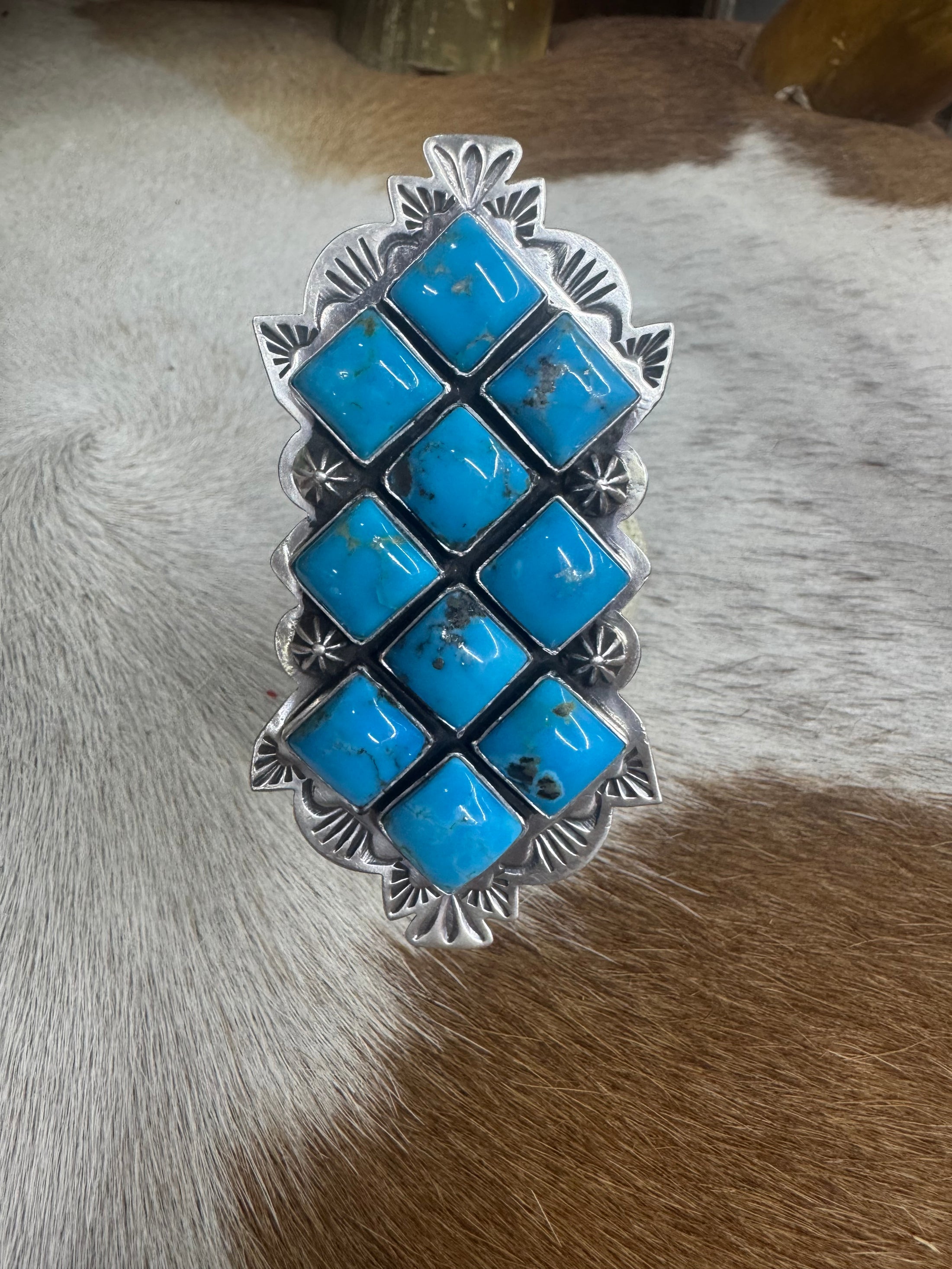 Native American Large Turquoise Sterling Silver Statement Ring