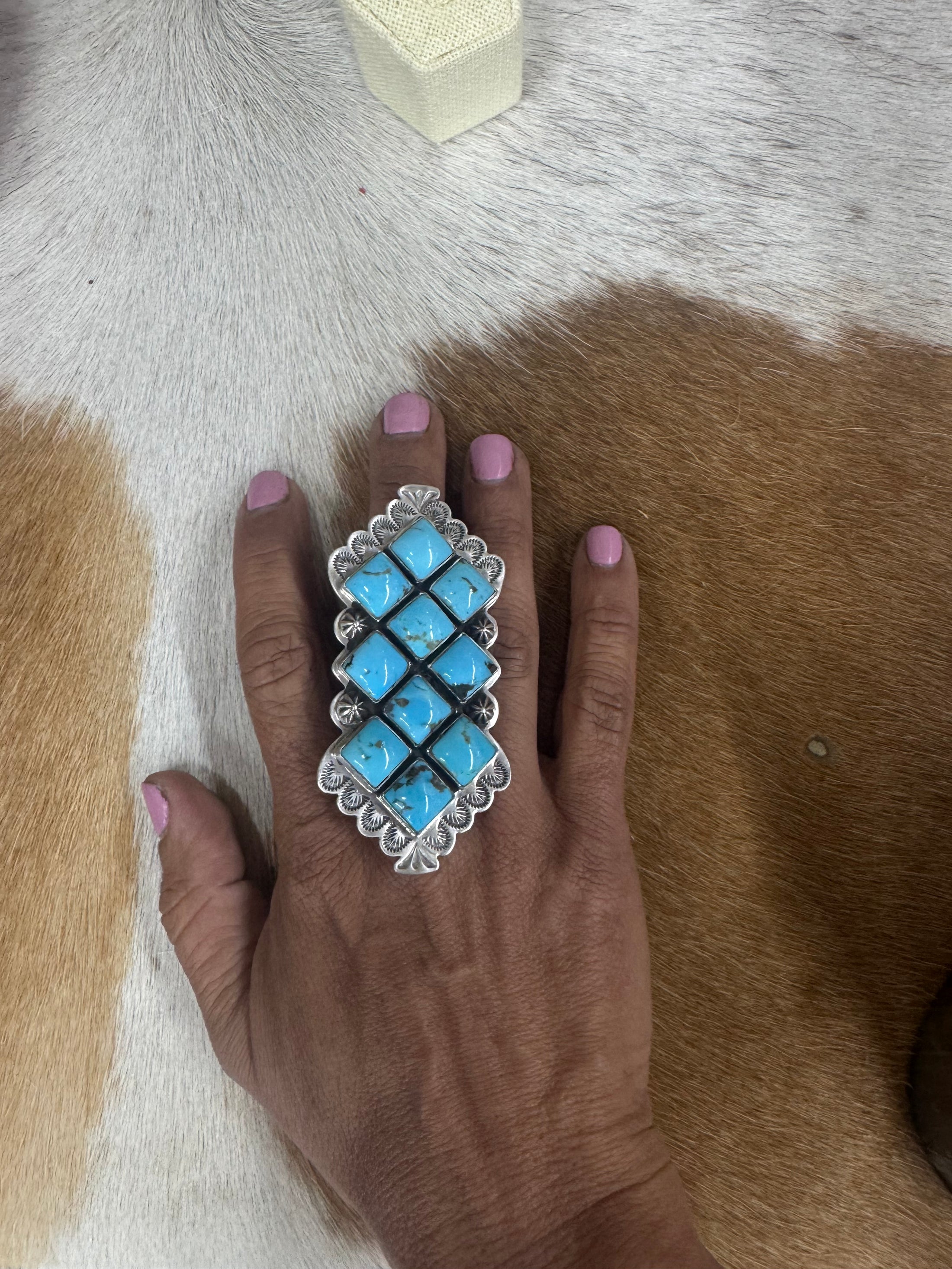 Native American Large Turquoise Sterling Silver Statement Ring