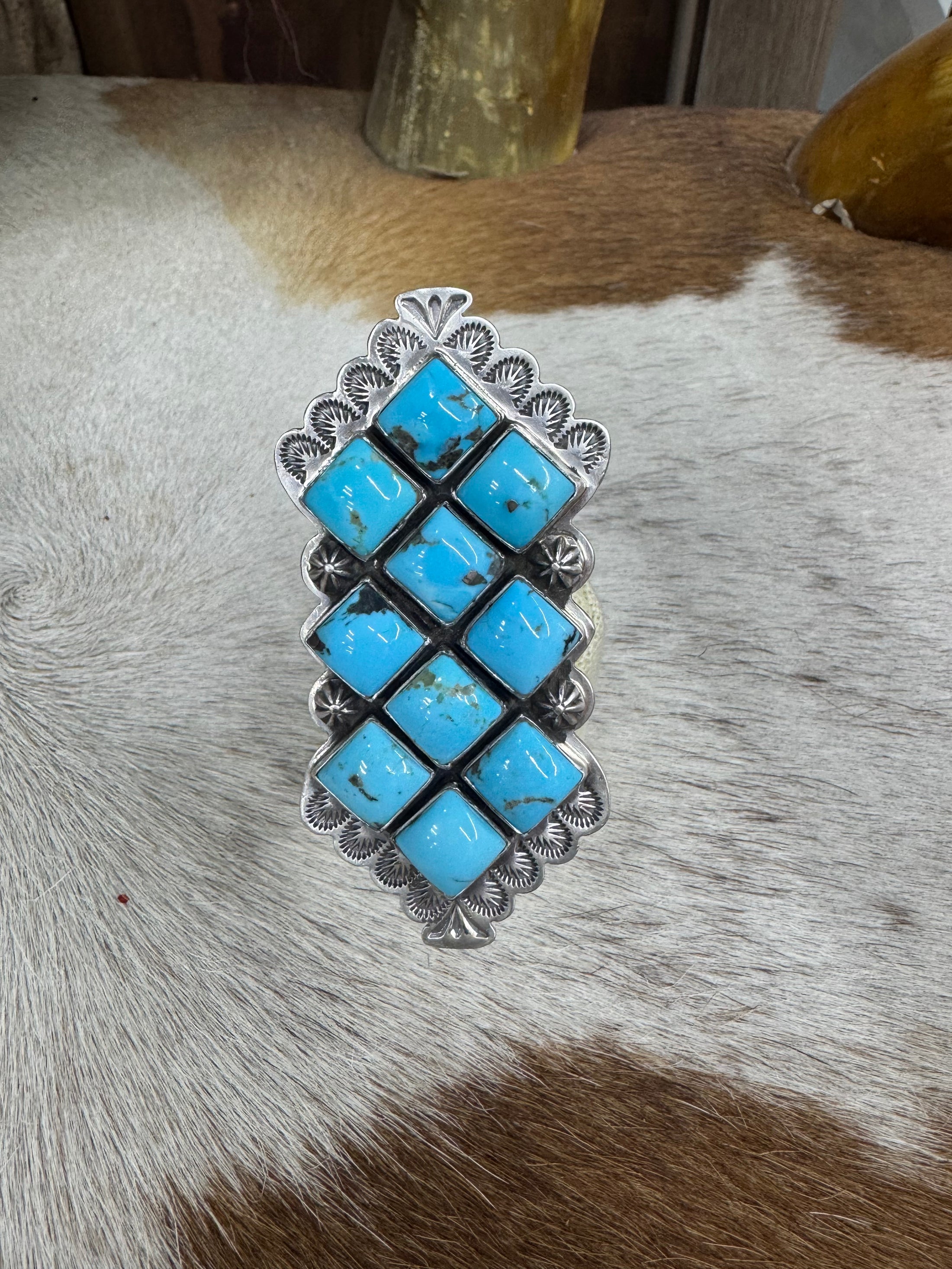 Native American Large Turquoise Sterling Silver Statement Ring