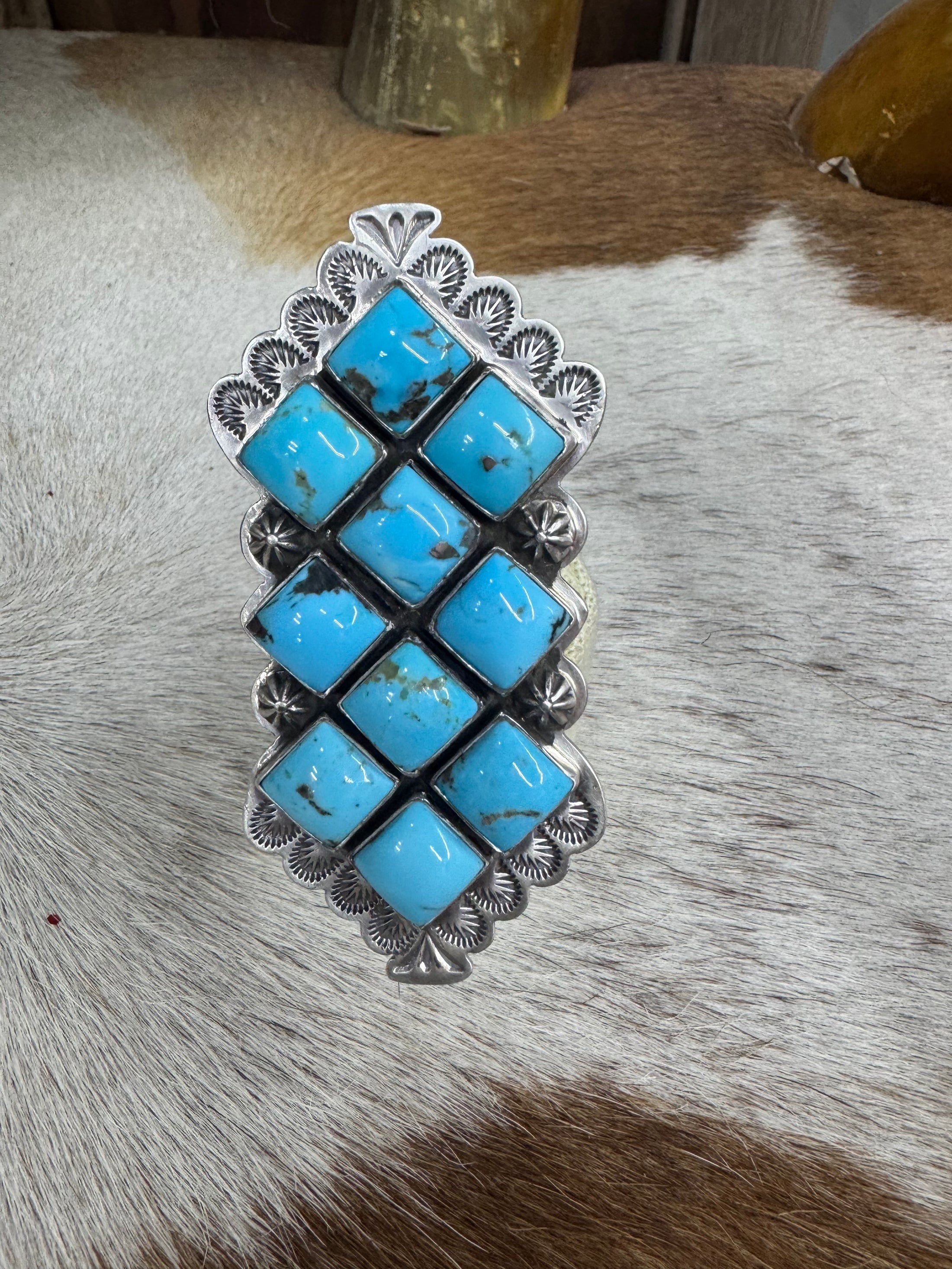 Native American Large Turquoise Sterling Silver Statement Ring