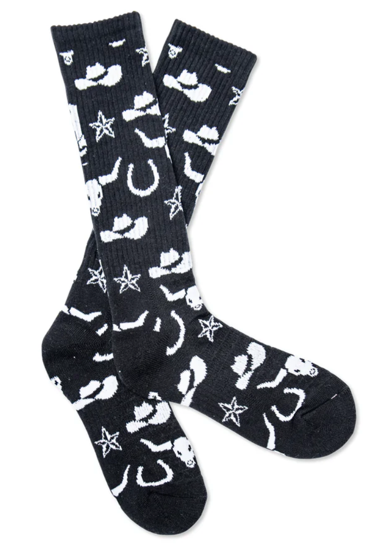 Lucky Chuck Get Western Black and White Performance Socks