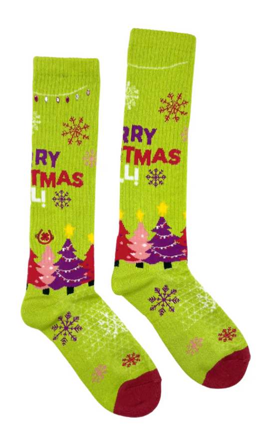 Lucky Chuck Merry Christmas Y'all Lime Green Performance Socks