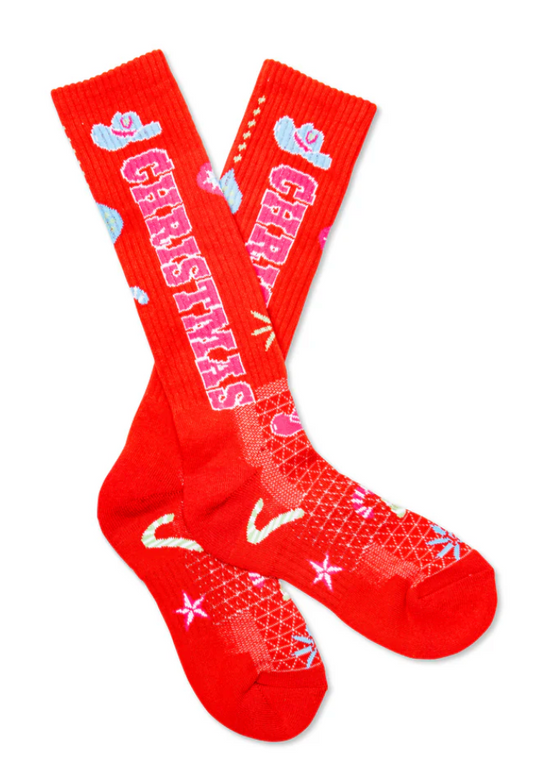 Lucky Chuck Cowgirl Christmas Red Performance Socks