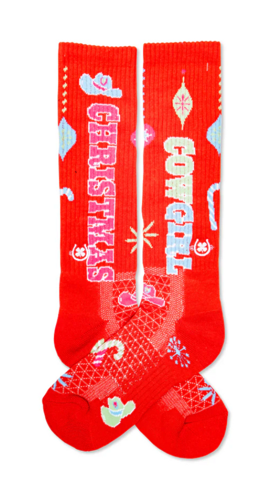 Lucky Chuck Cowgirl Christmas Red Performance Socks