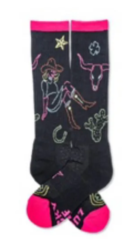 Lucky Chuck Socks Neon Cowgirl Black