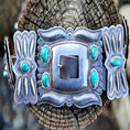 Load image into Gallery viewer, 1940s Era Native American Hand Stamped Sterling Concho Belt with Amazing Turquoise Stones
